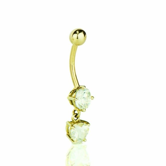 Solid 14k Yellow or White Gold Belly Button Dangle Barbel Bar Ring Body Jewelry - Picture 2 of 6